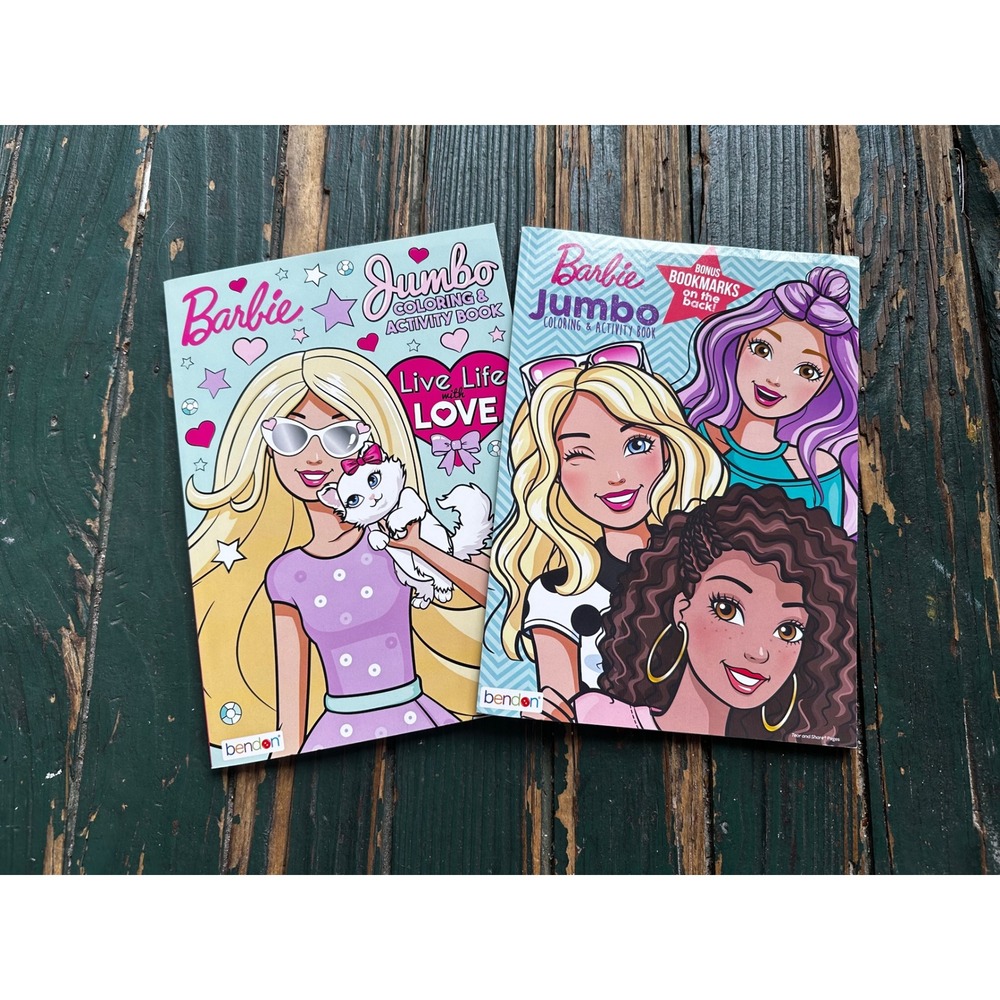 Barbie Jumbo Coloring and Activity Book Set of 2 Bendon Mattel Live With Love